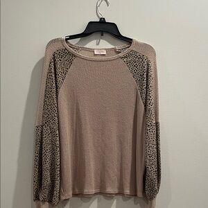 Pink Lily Taupe and Black Patterned Long Sleeve Top